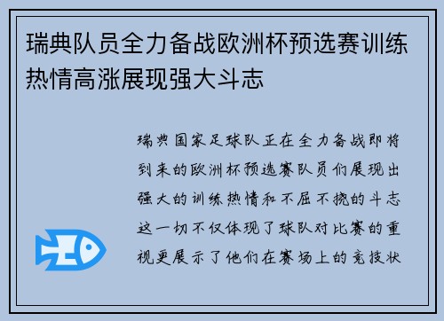 瑞典队员全力备战欧洲杯预选赛训练热情高涨展现强大斗志