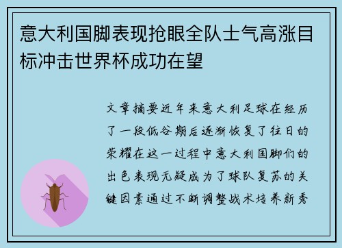 意大利国脚表现抢眼全队士气高涨目标冲击世界杯成功在望